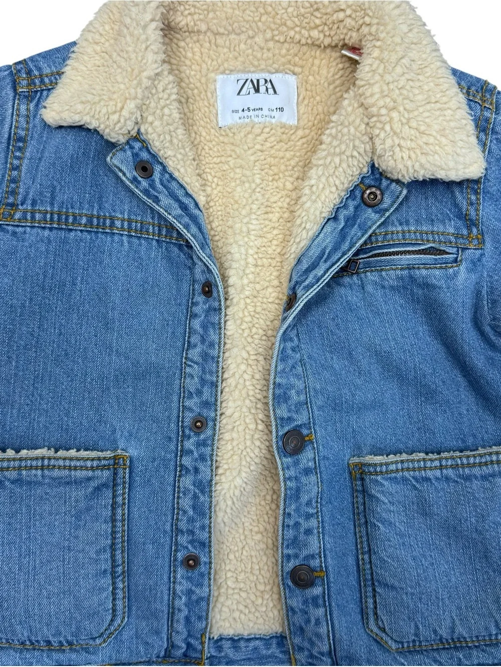 Zara Kids Sherpa Lined Denim Jacket 4-5 Years Faux Shearling Blue Jean